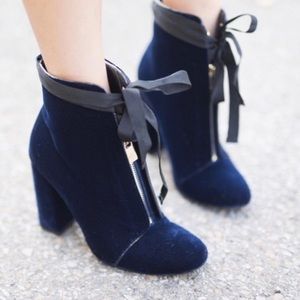 Zara Navy Velvet Bow Bootie
